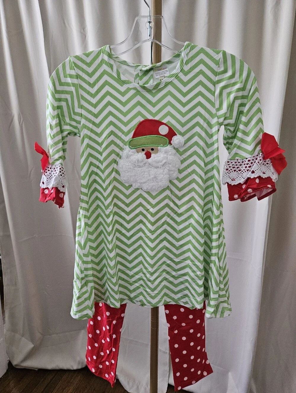 BaaBee Santa Appliqué Top & Polka Dot Leggings Set | Size 6–7